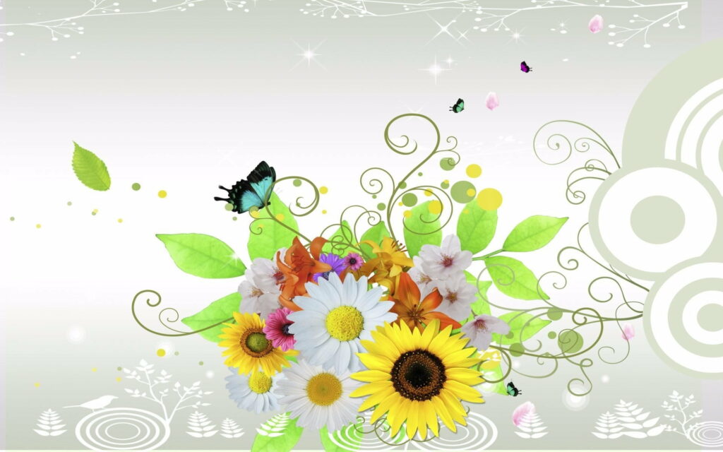 Abstract Floral Fantasy: Vibrant Vector Art with Butterflies, A Colorful HD Wallpaper Background