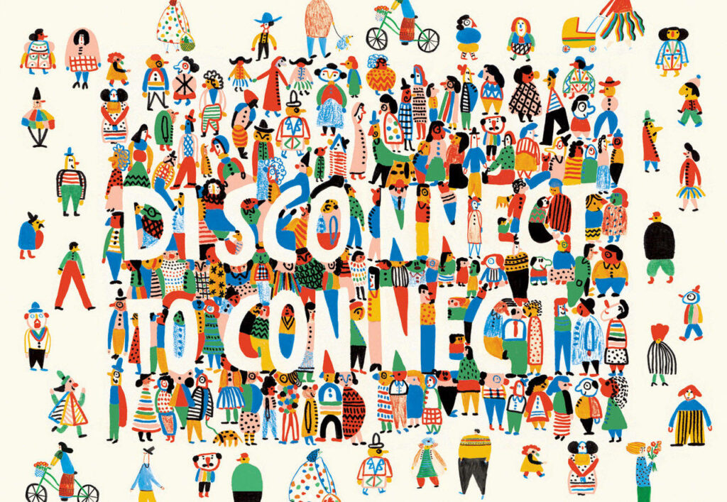 Vibrant Wallpaper: Playful People & 'Disconnect to Connect' Design