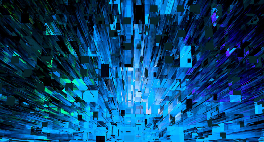 Vibrant Blue Abstract Wallpaper with Colorful Stripes & Shapes
