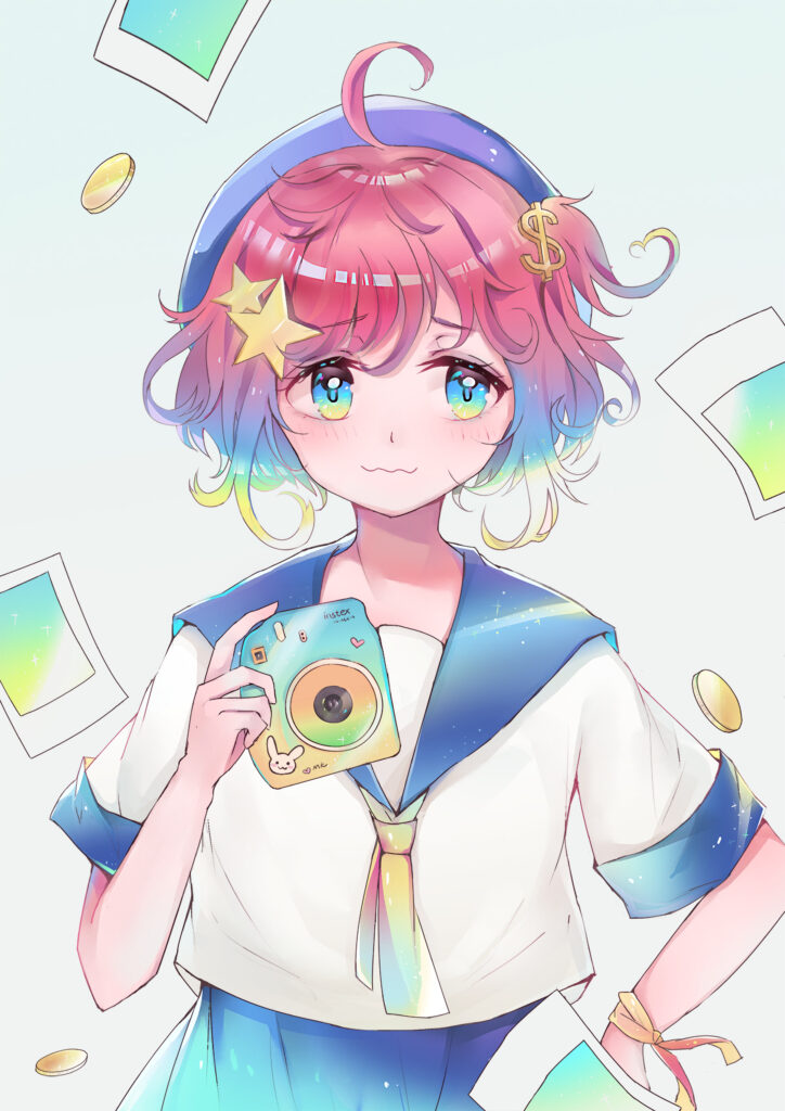 Vibrant Anime Wallpaper: Colorful Girl with Camera & Whimsical Vibe