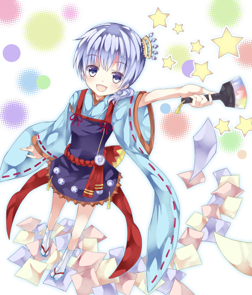 Colorful Anime Girl in Kimono with Starry Background Wallpaper