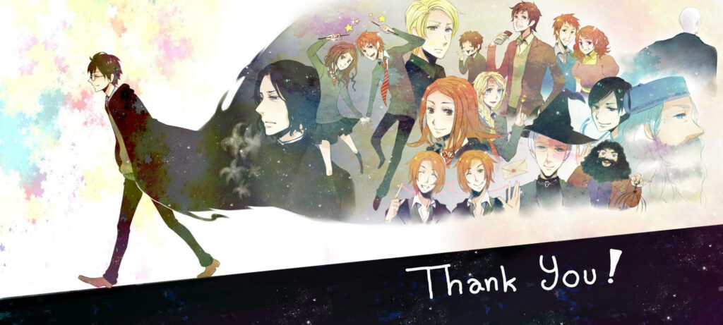 Colorful Anime Harry Potter Wallpaper with Heartfelt Thank You Message