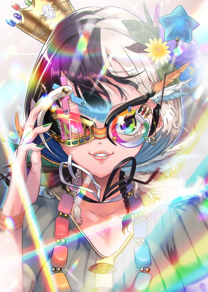 Colorful Anime Girl Wallpaper with Unique Glasses & Whimsical Details