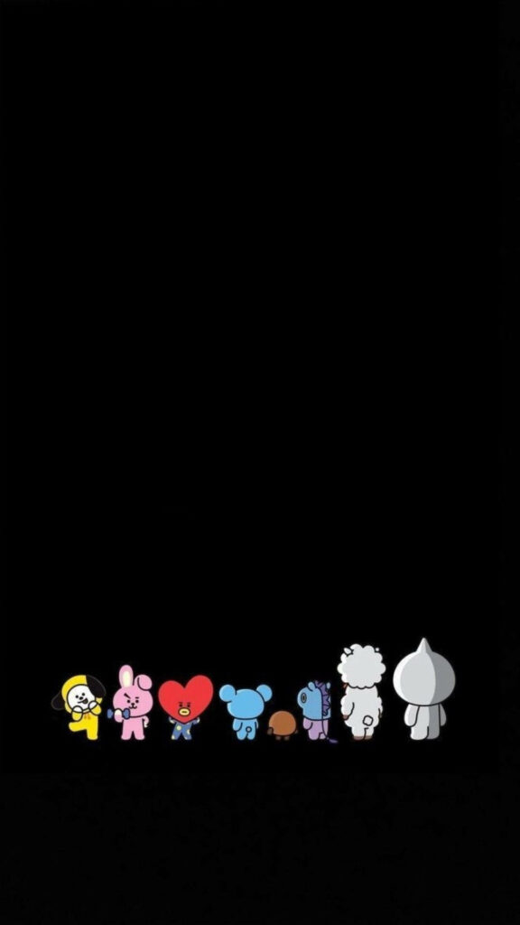 BT21 Characters Wallpaper on Black Background - Cute & Colorful Design