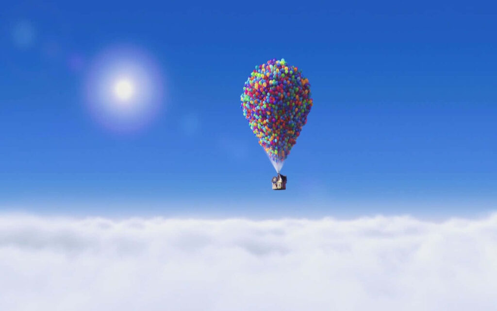 Vibrant House Lifted by Colorful Balloons - Sky Wallpaper Background