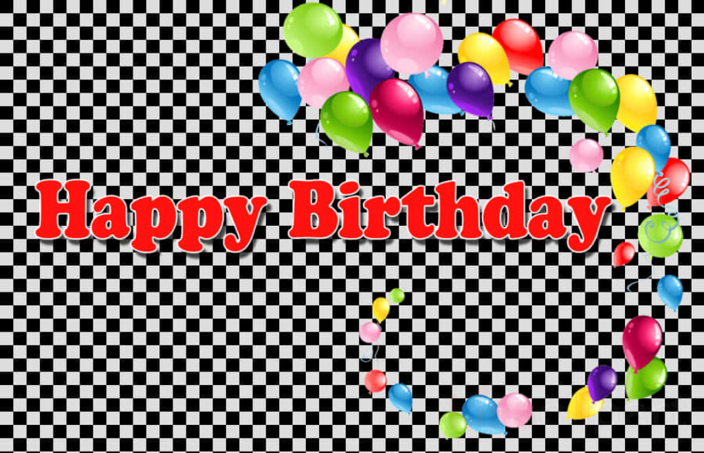 Vibrant Birthday Balloons with Bold Red Text on Transparent Background Wallpaper
