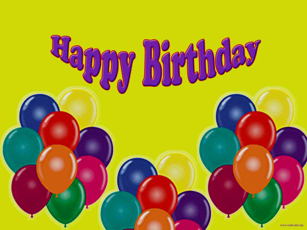Cheerful Birthday Wallpaper: Colorful Balloons on Yellow Background