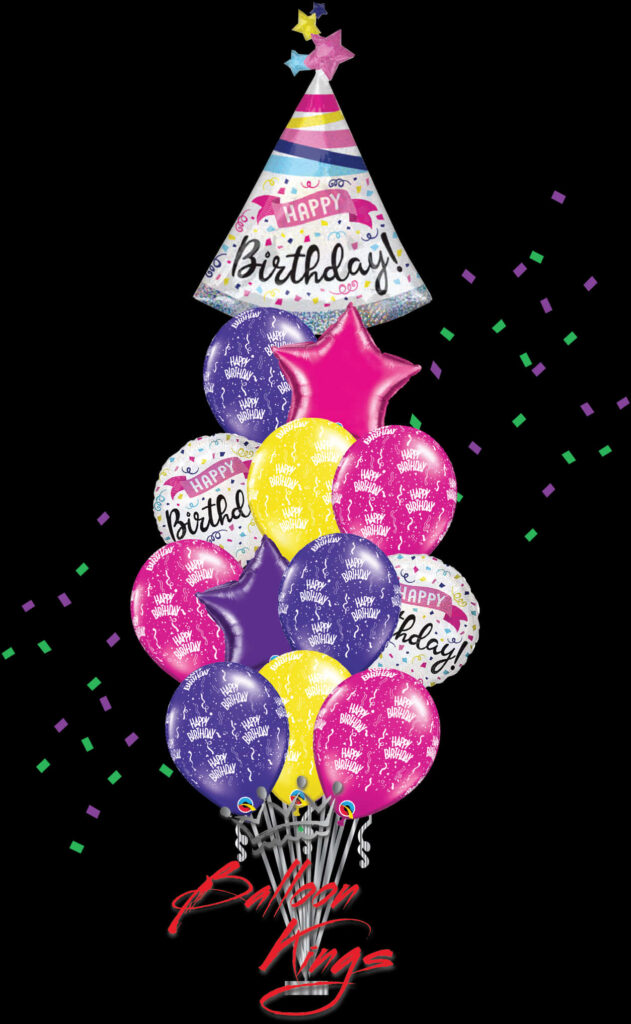 Vibrant Birthday Balloon Wallpaper with Confetti & Celebration Hat