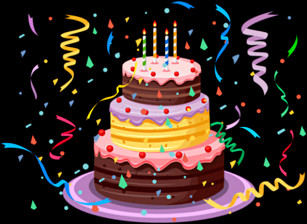 Festive Three-Tiered Birthday Cake Wallpaper with Colorful Confetti