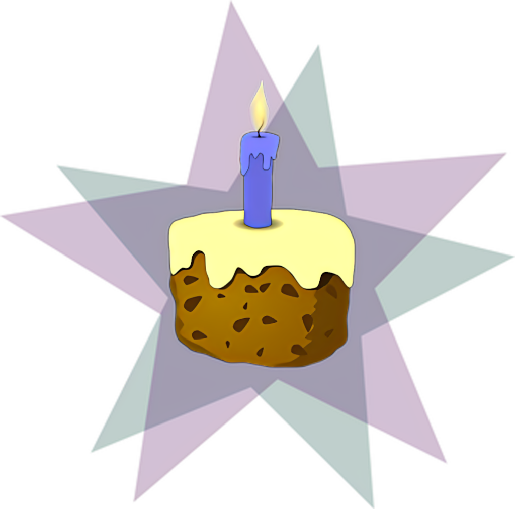 Colorful Birthday Cake Wallpaper with Blue Candle Illustration