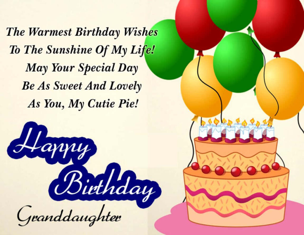 Vibrant Birthday Card for Granddaughter: Colorful Cake & Balloons Wallpaper