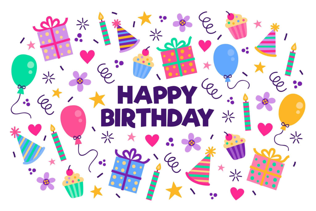 Vibrant Birthday Decorations Wallpaper: Balloons, Cupcakes & More!