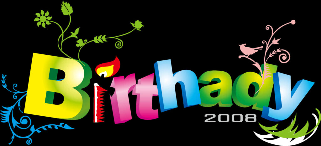 Vibrant Black Birthday Wallpaper with Colorful Typography & Floral Design