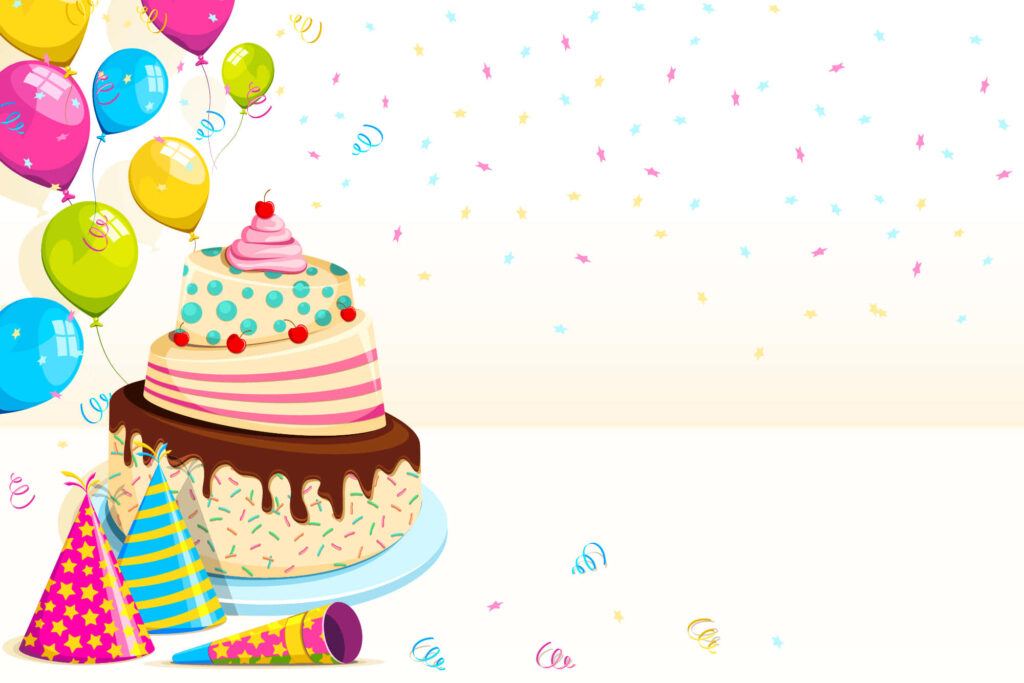 Festive Birthday Wallpaper: Colorful Balloons & Cake Celebration