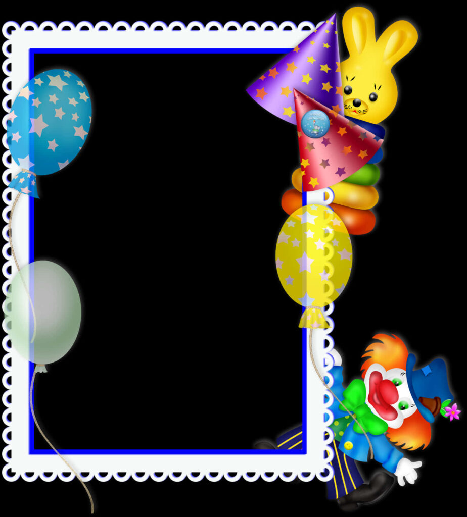 Colorful Birthday Wallpaper: Playful Clown & Balloon Frame Design