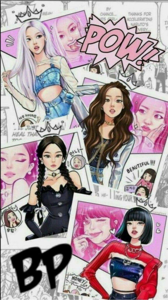 Vibrant Blackpink Cartoon Wallpaper: Lalisa & Members’ Stylish Art