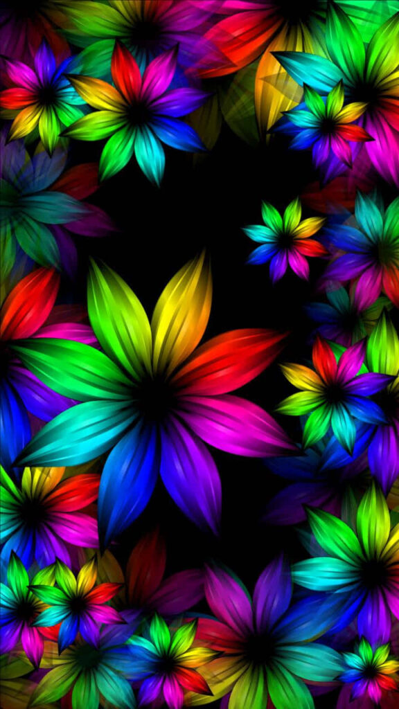 Rainbow Bloom: A Stunning Floral iPhone Wallpaper in Digital Art