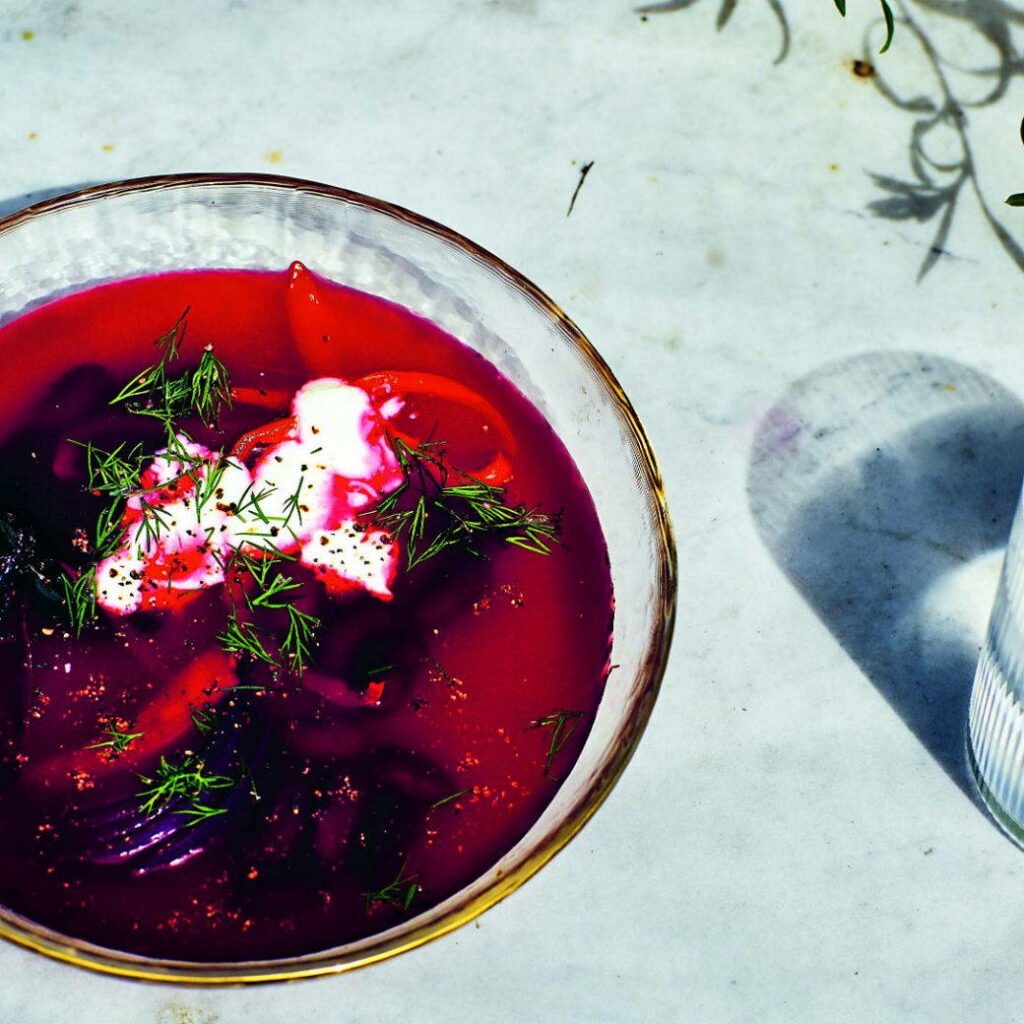 Vibrant Borscht with Purple Cabbage & Dill - Bright Wallpaper Background