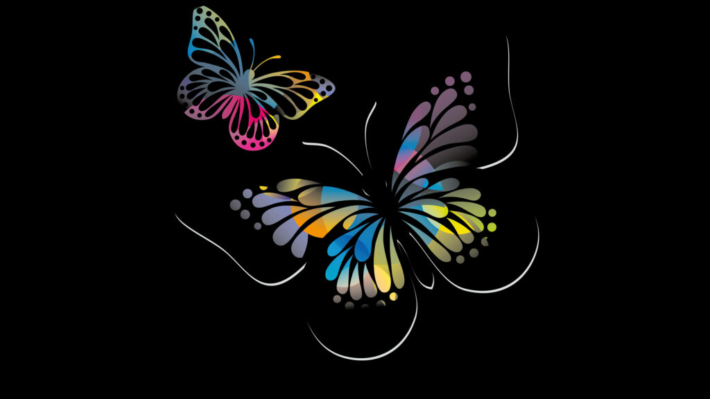 Vibrant OLED Butterfly Wallpaper: Colorful Art on Black Background