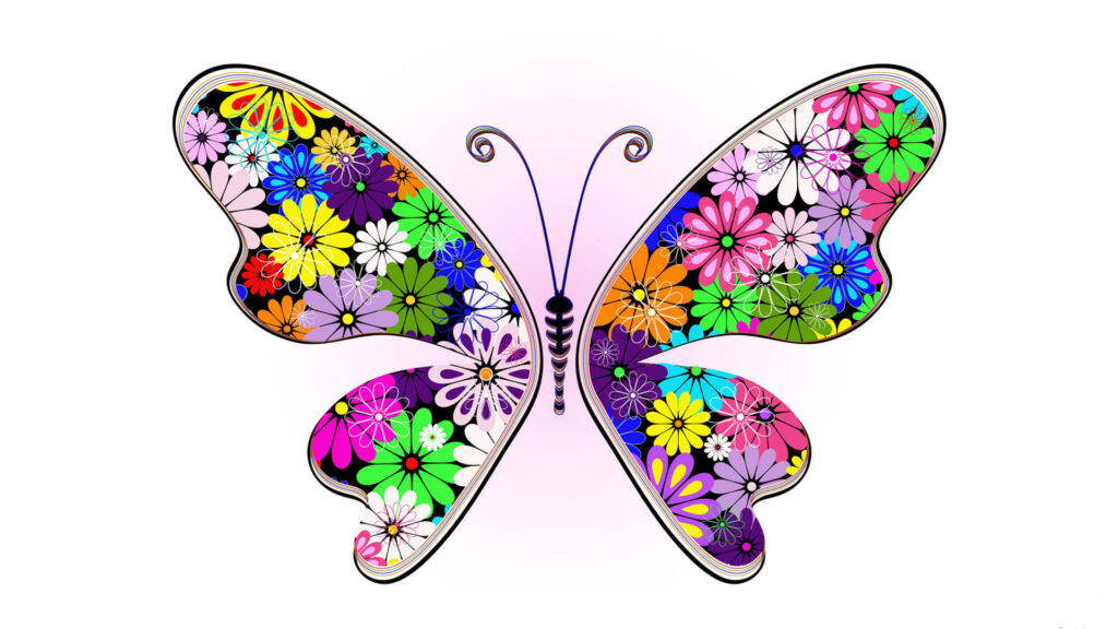 Vibrant Butterfly and Colorful Flower Wallpaper Background Design