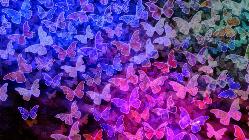 Vibrant Colorful Butterflies Wallpaper on Blue and Purple Background