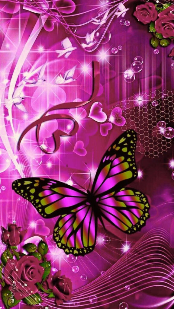 Colorful Butterfly Wallpaper: Pink & Purple Floral Elegance