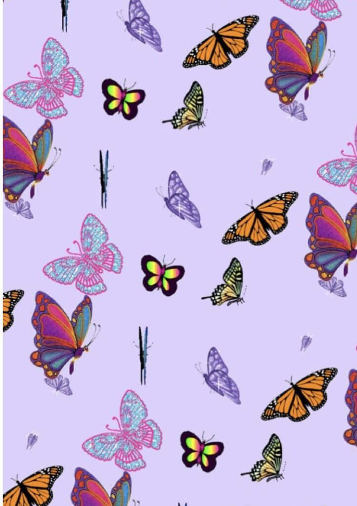 Colorful Butterfly Wallpaper on Soft Purple Background - Whimsical Design