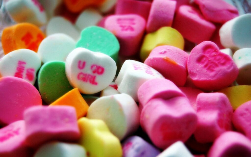 Playful Candy Hearts Wallpaper – Colorful, Cheerful Background