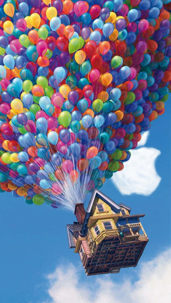 Colorful 'Up' Wallpaper: Carl’s Floating House with Apple Logo