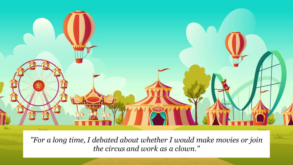 Colorful carnival wallpaper with big top ferris wheel carousel hot air balloons and Chaplin quote