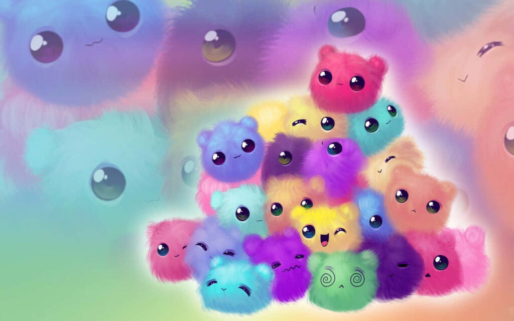 Whimsical Colorful Wallpaper with Cute Cartoon Animals Background
