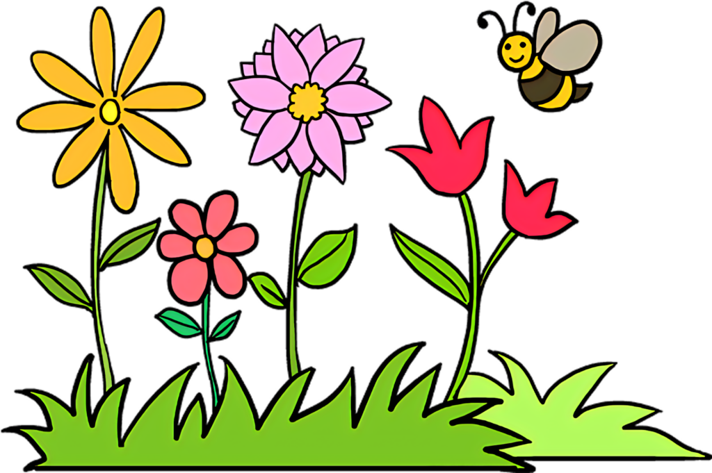 Whimsical Bee & Colorful Flowers Wallpaper - Fun Nature Background