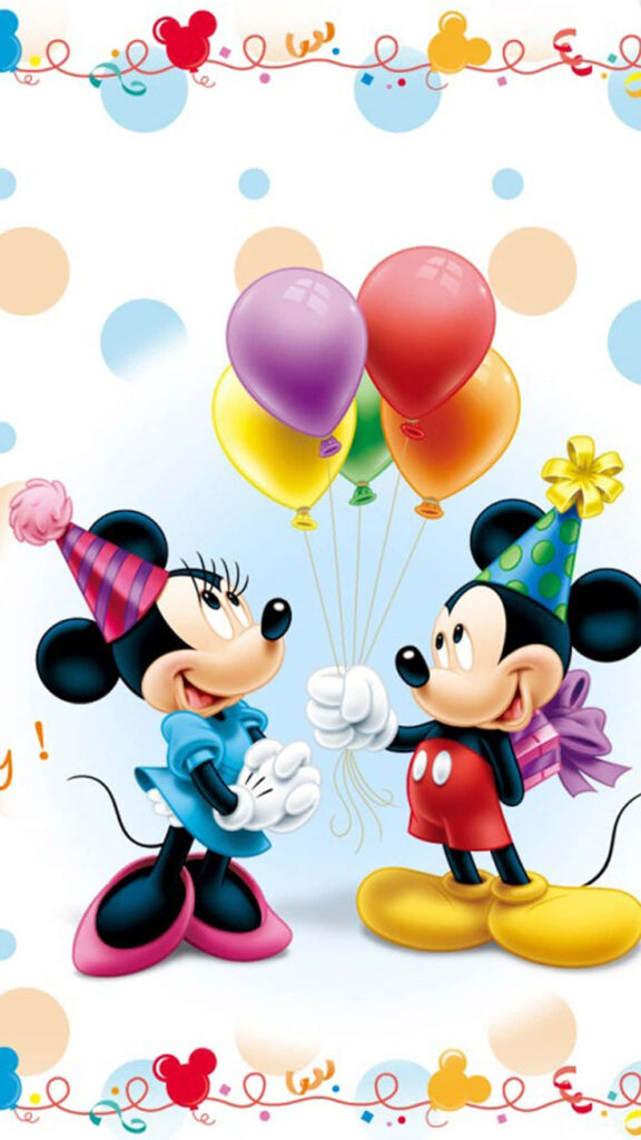 Colorful Cartoon Birthday Wallpaper with Balloons & Polka Dots