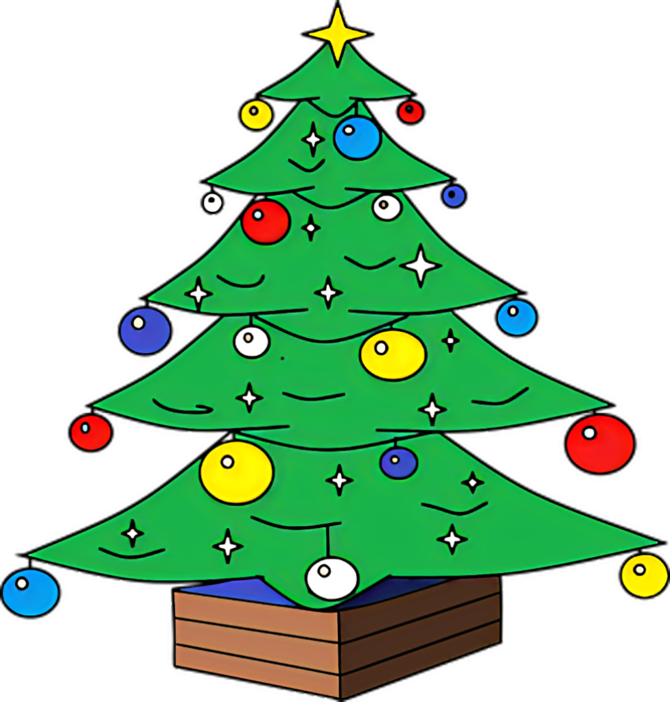 Colorful Cartoon Christmas Tree Wallpaper on Transparent Background