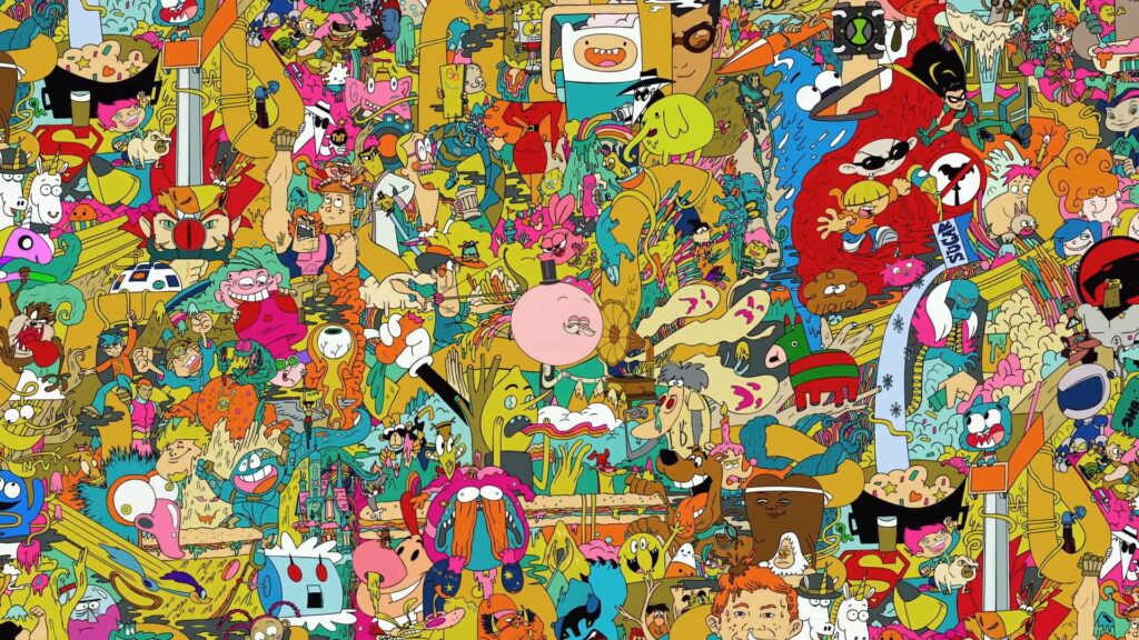 Cartoon Network's Colorful Collage: A Vibrant Assortment of Characters on Multi Colored Wallpaper
