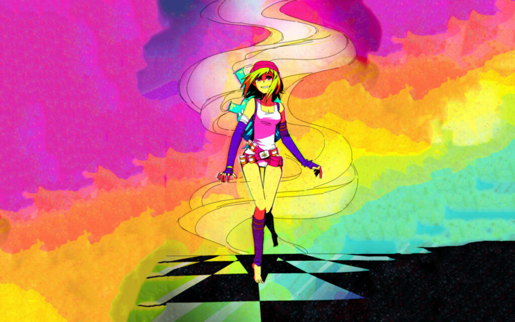 Colorful Cartoon Girl Wallpaper with Rainbow Dreamy Background
