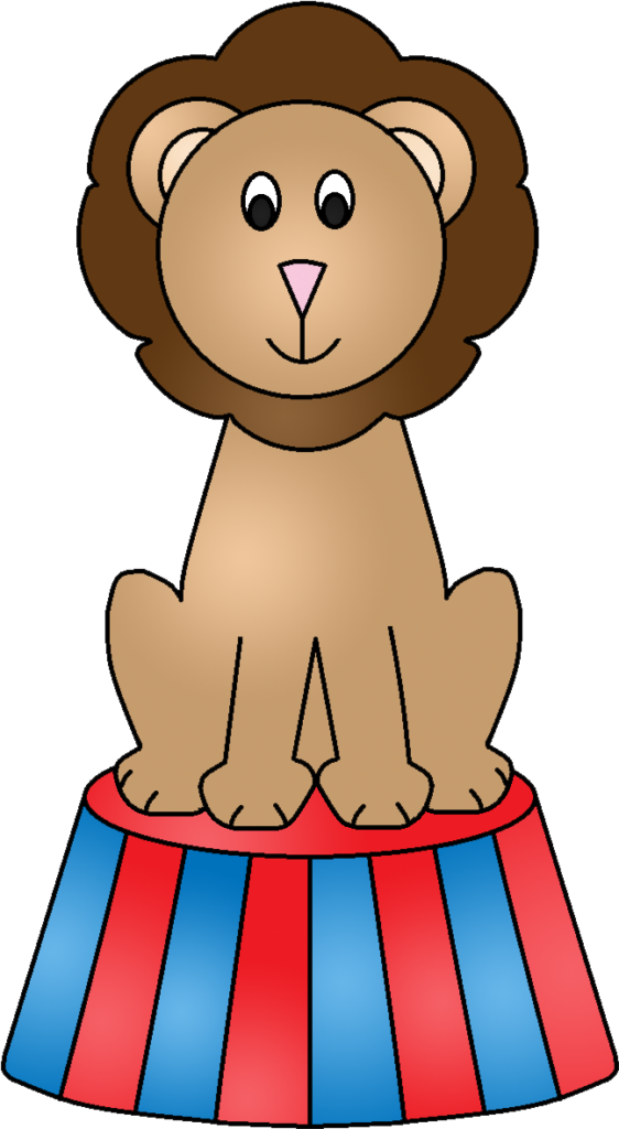 Cute Cartoon Lion on Colorful Circus Pedestal Wallpaper Background