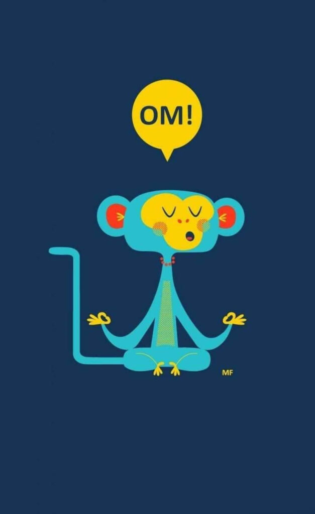 Colorful Cartoon Monkey in Meditation on Dark Blue Wallpaper