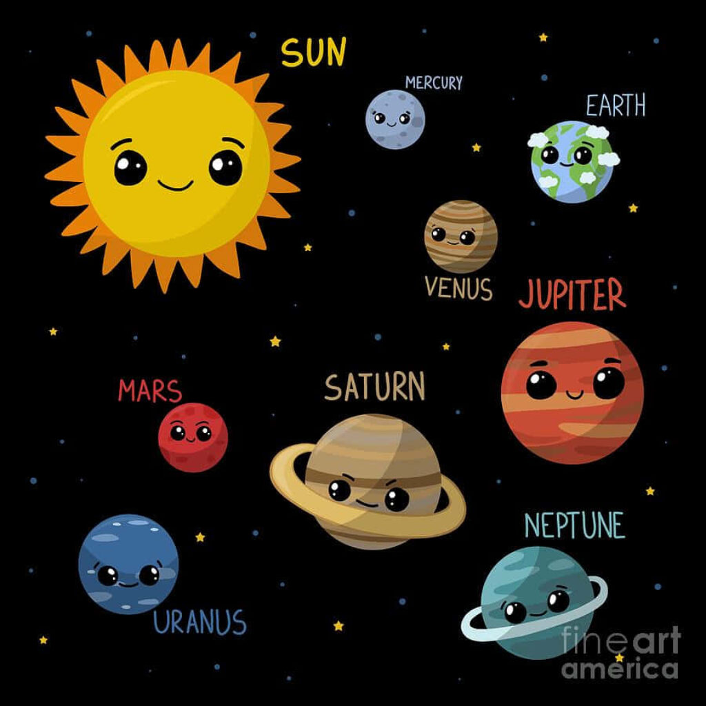 Colorful Cartoon Solar System Wallpaper with Cute Planet Faces