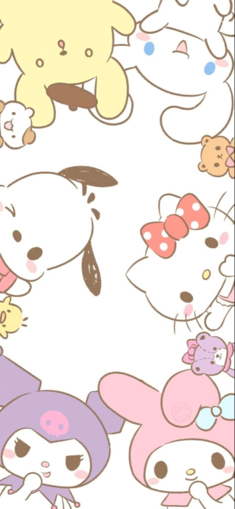 Playful Hello Kitty & Friends Cartoon Wallpaper – Colorful Joyful Scene