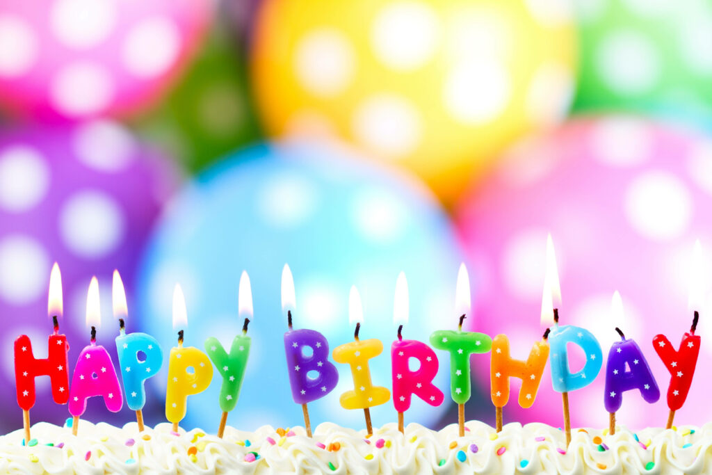 Vibrant Cake, Balloons and Candles on a Happy Birthday Wallpaper in UHD 5K 5184x3456 Resolution