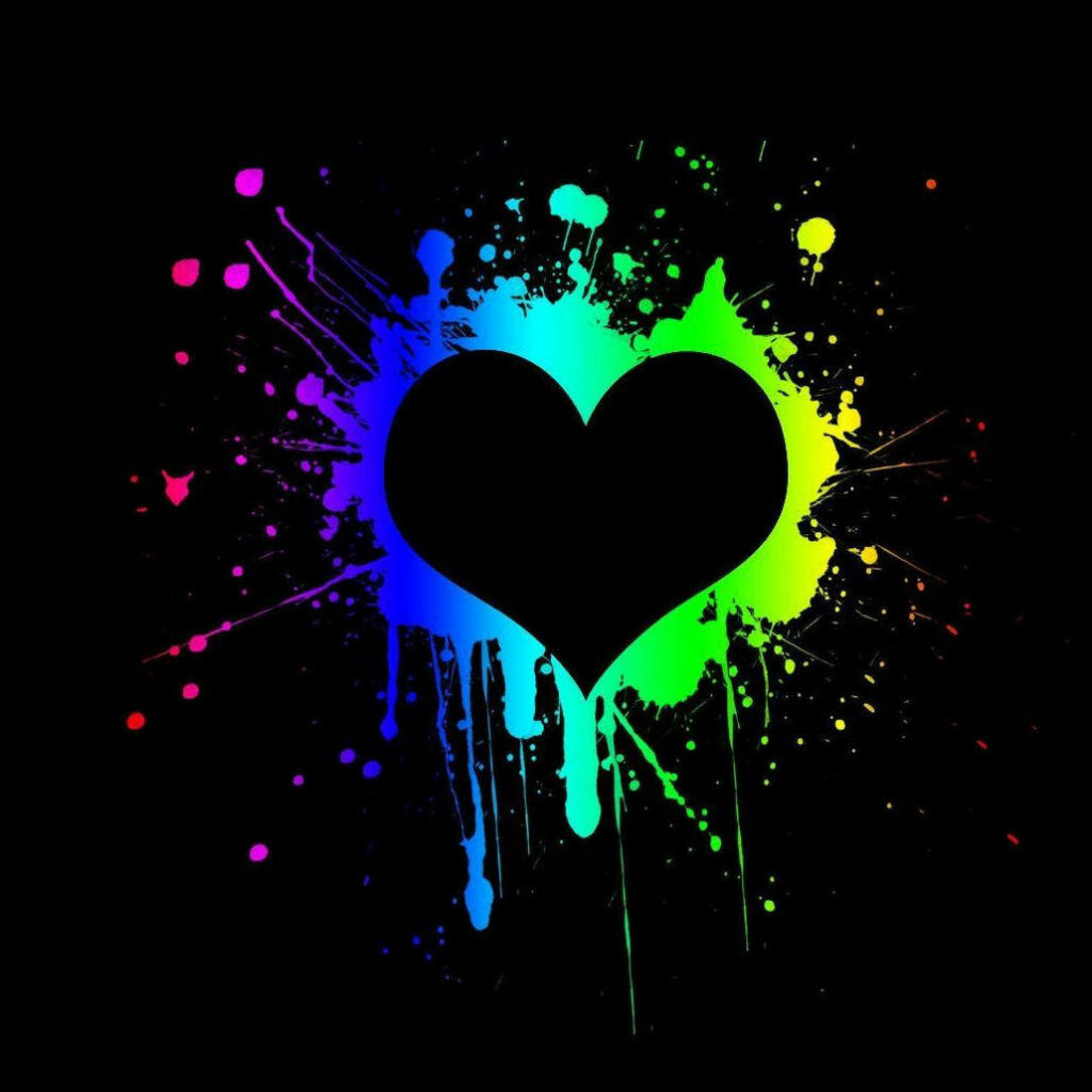 Colorful Chaos: Vibrant Paint Splatters Turned into a Dark Heart Wallpaper