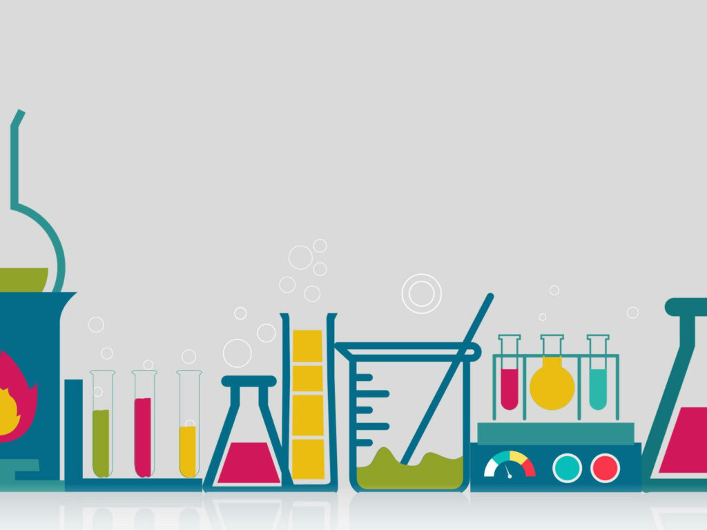 Colorful chemistry lab glassware vector art with flasks beakers test tubes and vibrant liquids Wallpaper