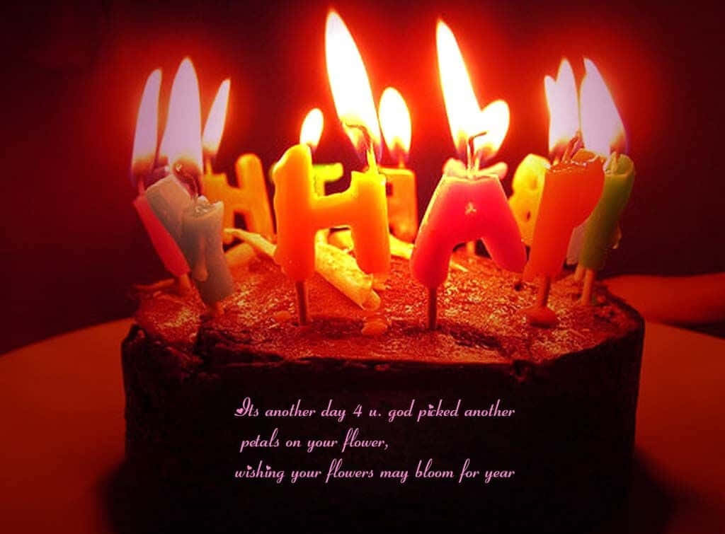 Festive Chocolate Cake Wallpaper with Colorful HAPPY Candles