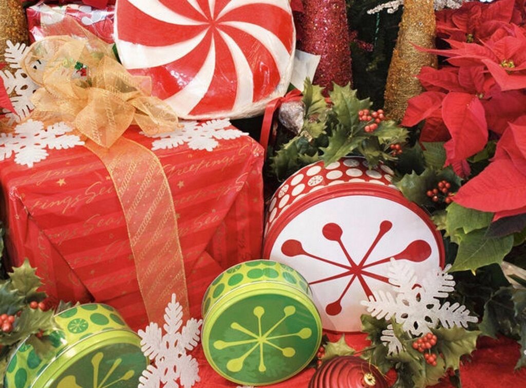 Colorful Christmas Decorations Wallpaper: Holiday Spirit Background