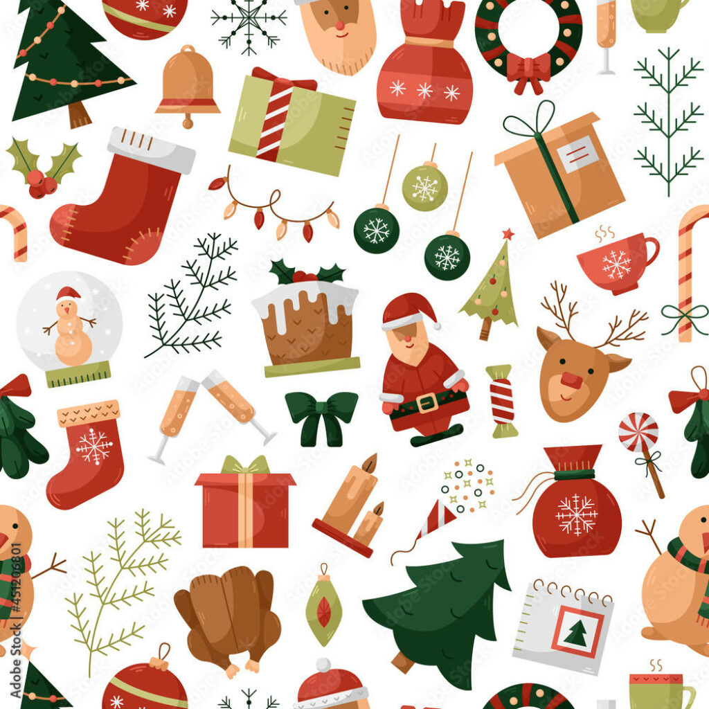 Joyful Christmas Wallpaper with Colorful Holiday Icons on White