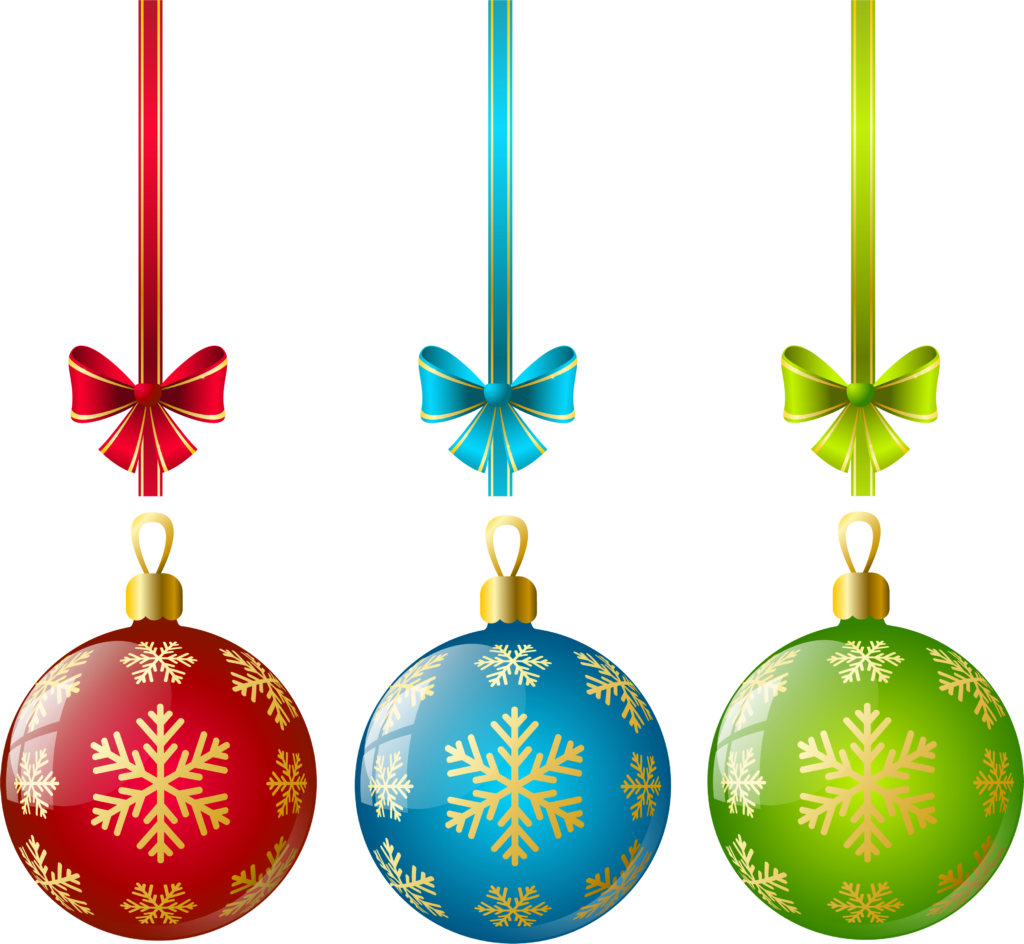 Colorful Christmas Ornaments Wallpaper with Golden Snowflakes