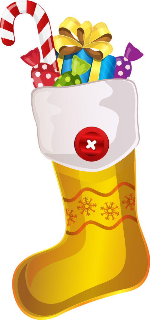 Festive Christmas Stocking Wallpaper with Colorful Gifts & Snowflakes