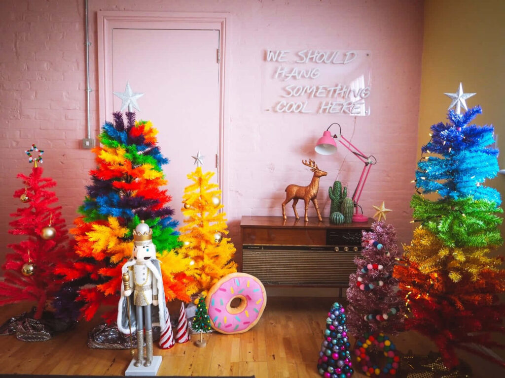 Colorful Christmas Tree Wallpaper with Nutcracker & Neon Cheer