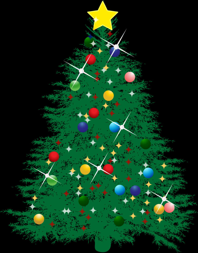 Festive Christmas Tree Wallpaper with Colorful Ornaments & Star